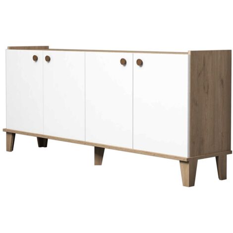 CALICOSY - Buffet 4 portes décor chêne et blanc L180 cm - Summer