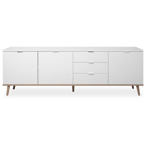 CALICOSY - Buffet Bas 3 Portes 2 Étagères 3 Tiroirs L200 cm - COPENHAGUE