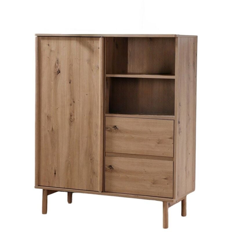 Calicosy - Buffet Haut 1 Porte Coulissante et 2 Tiroirs décor chêne - lenny