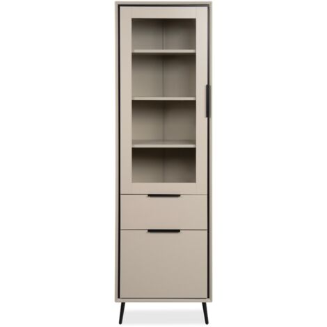 CALICOSY - Buffet haut 1 porte vitrée, 1 porte et 1 tiroir cappucino et noir L60cm - ARONA