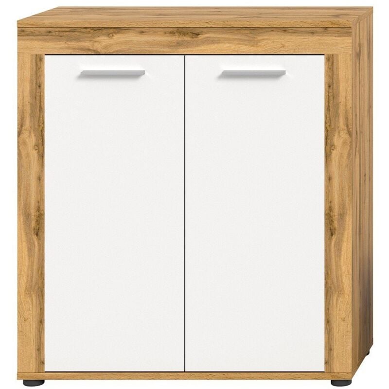 Buffet haut 2 portes blanc et chêne wotan L80 cm - aosta - Calicosy