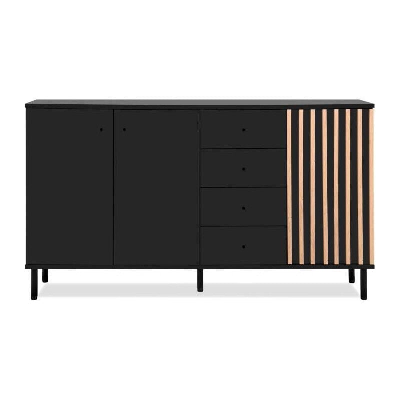 Calicosy - Buffet - monza - Décor noir / chene artisan - 3 portes - 4 tiroirs - 160 x 90 x 40 cm