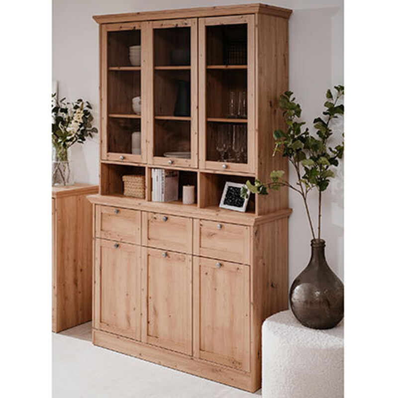 Calicosy - Buffet vaisselier 6 portes 3 tiroirs 120x40x200 cm décor chêne - timby