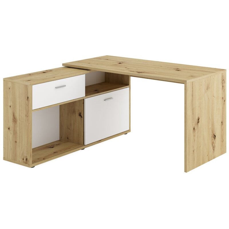 Calicosy - Bureau d'Angle Convertible avec Rangements Bas L138cm - Diego