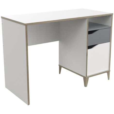 Visby bureau 90x60 blanc frêne un tiroir et une étagère effet ciment