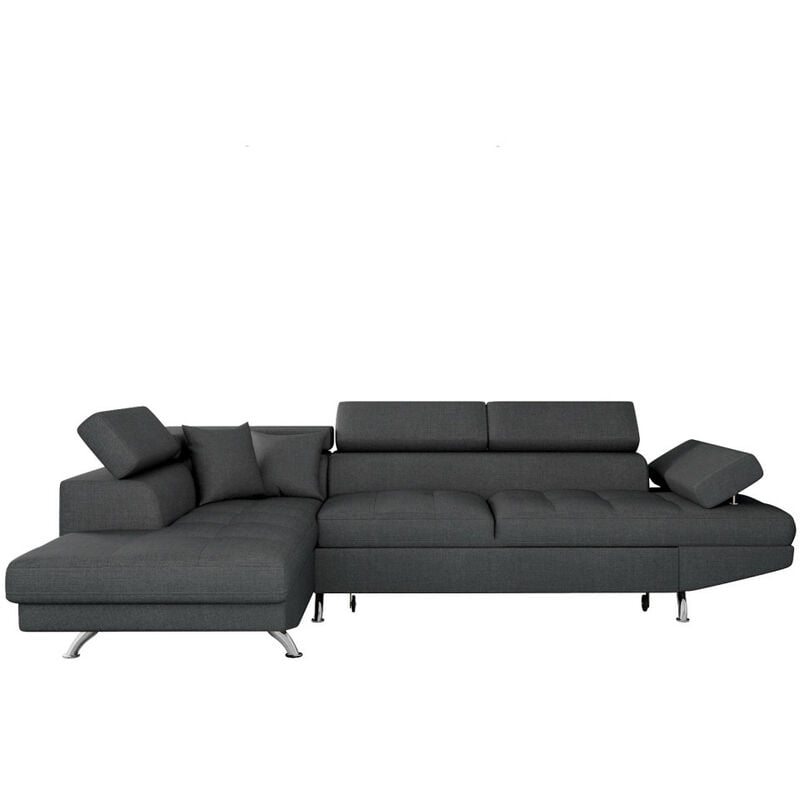 Usinestreet - Canapé d'angle rio Convertible avec coffre en tissu - Angle Gauche, Gris foncé