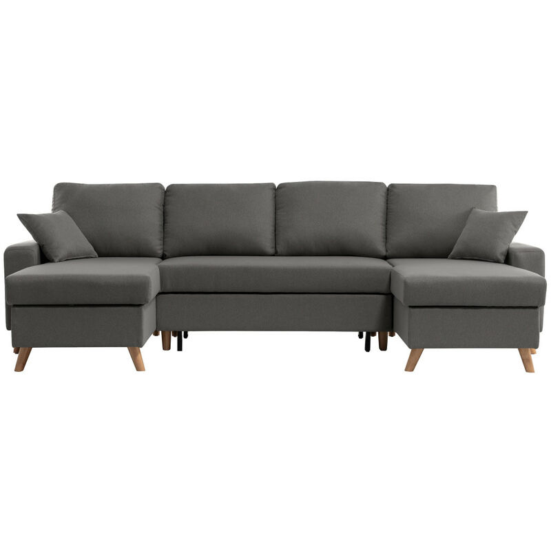 Usinestreet - Canapé d'Angle Panoramique maria scandinave Convertible Avec Coffre en tissu - Gris