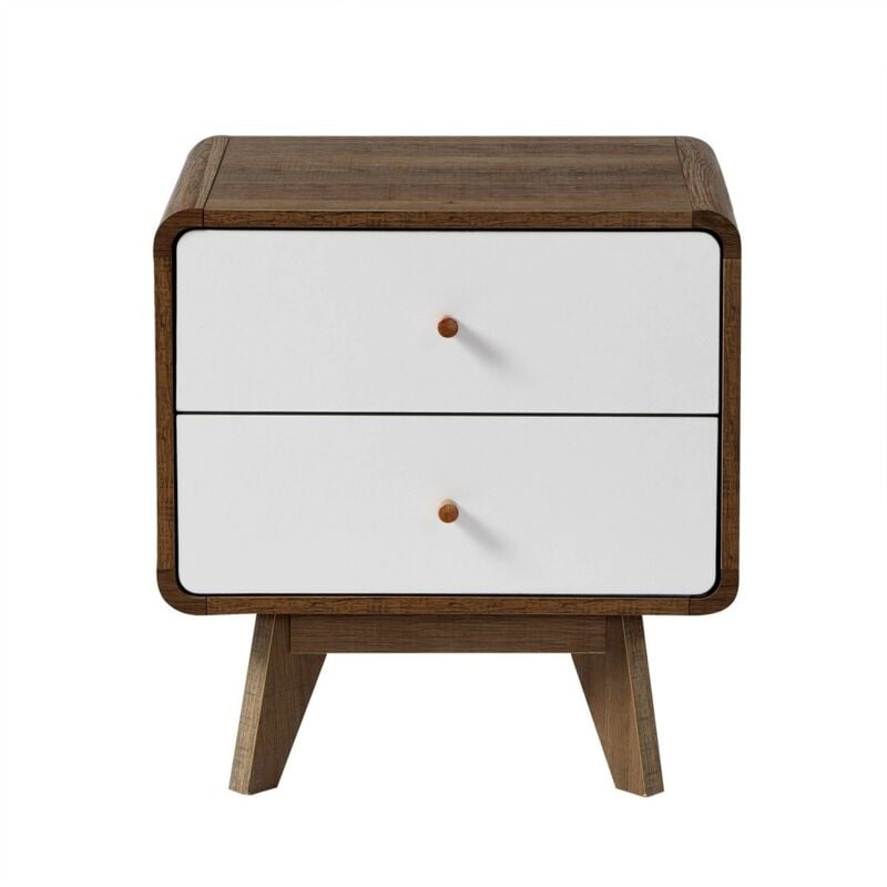 Chevet 2 Tiroirs Décor Bois et Blanc - albura - Calicosy