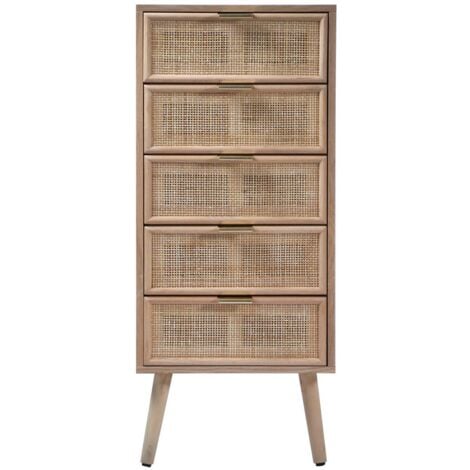CALICOSY - Chiffonnier 5 tiroirs façades en rotin naturel - L36.5 x H100.5 cm - MIYA
