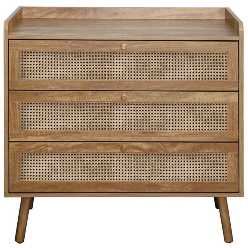 CALICOSY - Commode 3 tiroirs avec façades en rotin naturel L80 cm - PALMO