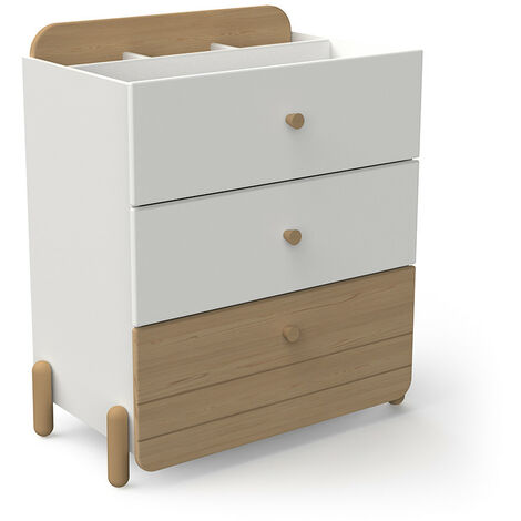 CALICOSY - Commode 3 tiroirs blanc et décor chêne H81,6 cm - EDAJ