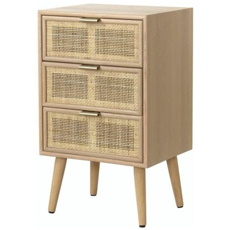 CALICOSY - Commode 3 Tiroirs Façade en Cannage Rotin Naturel - MIYA