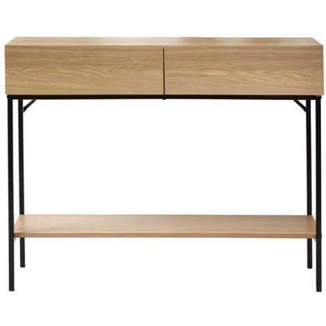 Calicosy – Console 2 tiroirs 1 tablette décor bois 100 cm – Style industriel avec métal noir – Rangement pratique pour entrée et salon