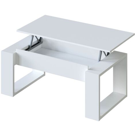 CALICOSY Couchtisch mit ausziehbarer Platte und Stauraum, Farbe Weiß, 105 x 45 x 55 cm (H�he kann von 45 auf 56 cm erhöht werden)