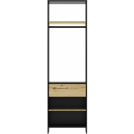 Calicosy – Dressing 1 tiroir avec penderie Mimizan – Largeur 45 cm x Longueur 63 cm x Hauteur 213 cm – Panneaux de particules imitation chêne