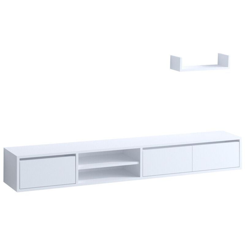 CALICOSY - Ensemble meuble TV 3 portes et étagère murale blanc L180 cm - ALCOR
