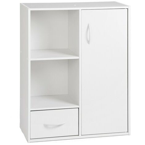 Calicosy – Etagère de rangement 2 casiers 1 tiroir 1 placard – Dimensions 61.5 x 29.5 x 80 cm – Panneaux de particules – Blanc