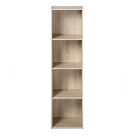 Calicosy – Etagère de rangement 4 cases – Dimensions H122 x L31.1 x P29.5 cm – Panneaux de particules décor chêne ou blanc – Pour espaces restreints