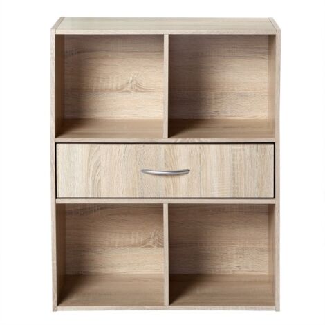 Calicosy – Étagère de rangement bibliothèque enfant 4 casiers – Dimensions 62x29.5x80 cm – Panneaux de particules – Tiroir inclus