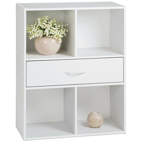 Calicosy – Étagère de rangement 4 casiers avec tiroir – Panneaux de particules – Dimensions 62 x 29.5 x 80 cm – Pour salon, chambre ou bureau