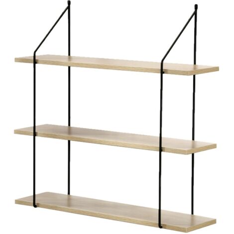 Calicosy – Étagère murale 3 niveaux décor bois 60 cm – Supports métal noir – Panneaux de particules résistants – Installation facile en kit