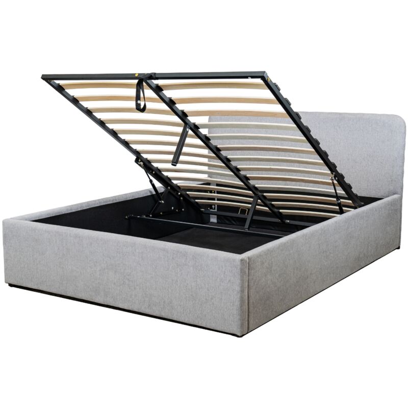 Calicosy - Lit coffre 140x190 cm en tissu gris avec tête de lit et sommier - ysée