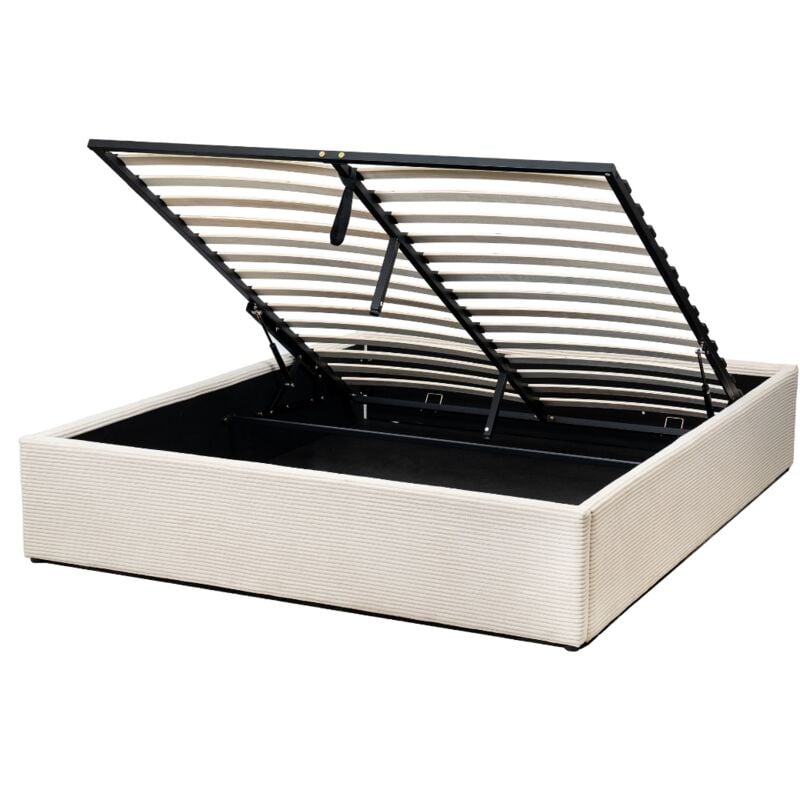 CALICOSY - Lit coffre 160x200 cm en velours côtelé beige - ROMY