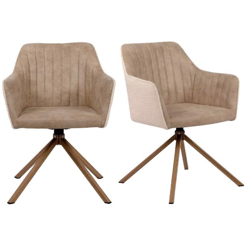 Calicosy - Lot de 2 Chaises Beiges en Tissu Bouclette L60 cm - Ray