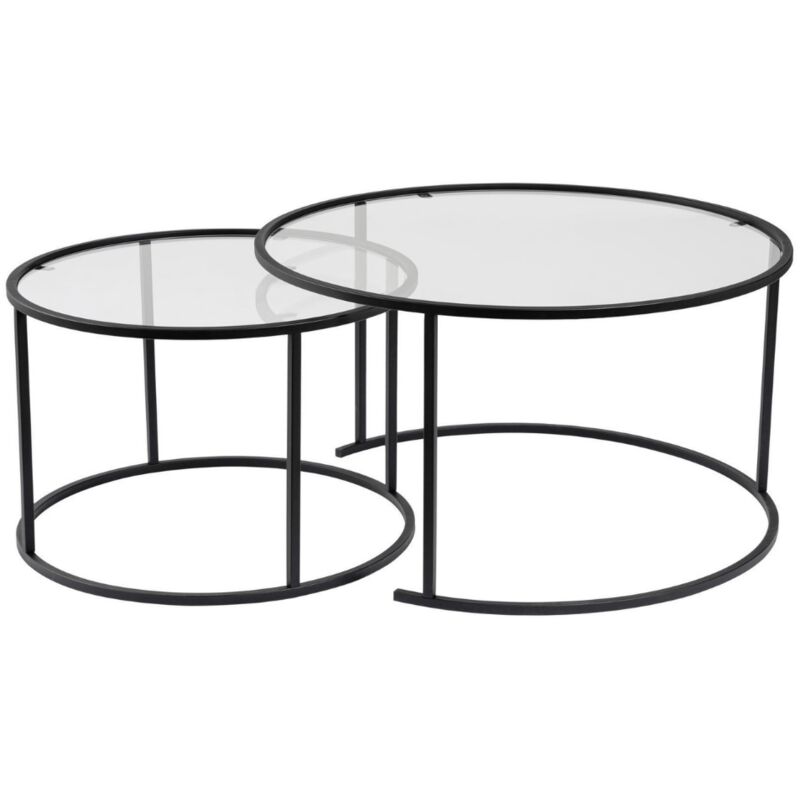 Calicosy - Lot de 2 tables basses gigognes rondes avec plateau en verre D80 cm - aurum