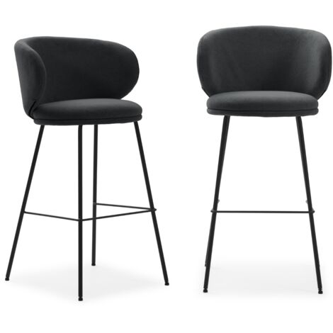 CALICOSY - Lot de 2 tabourets en tissu avec pieds en métal noir H65 cm - RUSH
