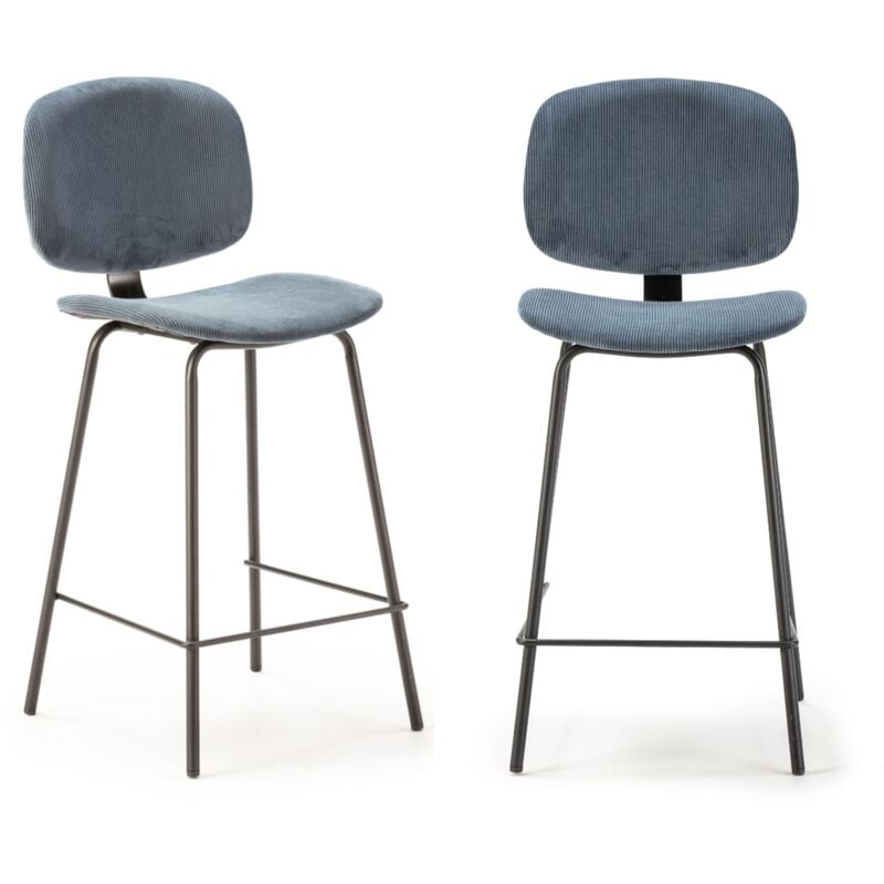 Calicosy - Lot de 2 tabourets en velours côtelé avec pieds en métal noir H65 cm - arus