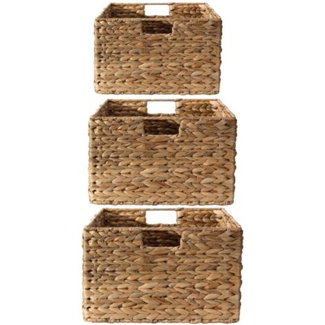 Calicosy – Lot de 3 paniers en jacinthe d'eau avec armature métal – Dimensions : 28x19x13cm, 39x28x17cm, 45x33x20cm – Rangement esthétique et moderne