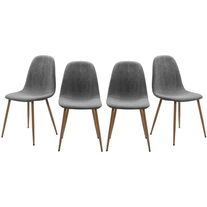 Calicosy - Lot de 4 chaises en velours côtelé gris avec pieds en bois L43 cm - anya