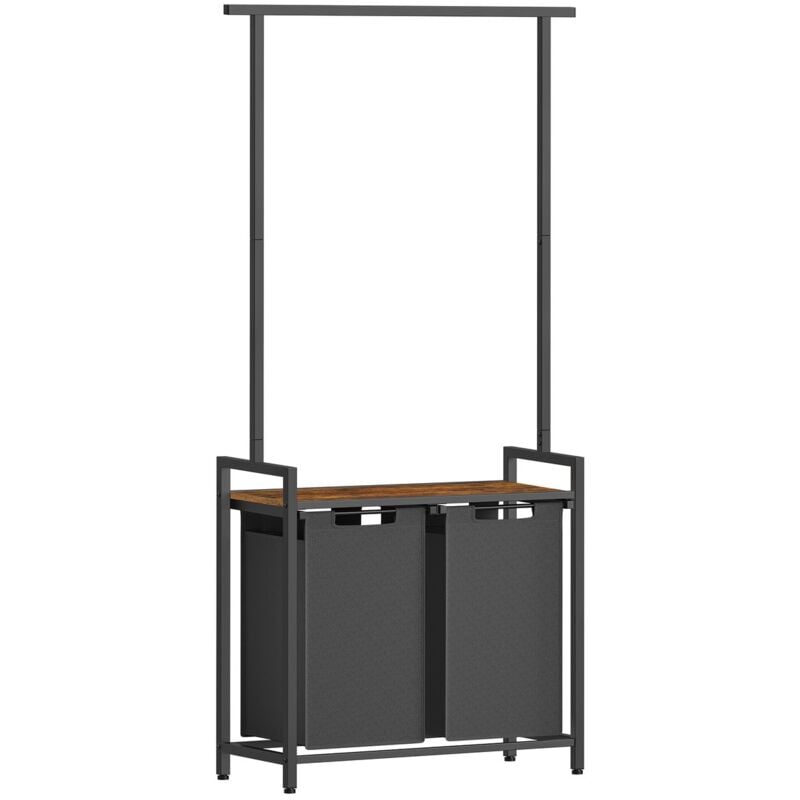 CALICOSY - Meuble de rangement salle de bain avec panier à linge intégré - H175 cm