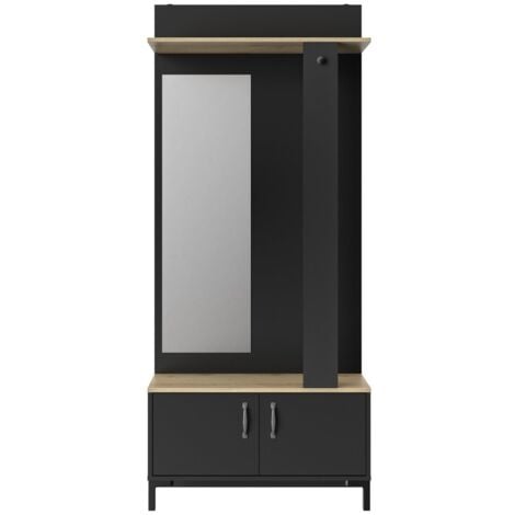 CALICOSY - Meuble d'entrée noir 2 portes et un miroir - Fabrication Française