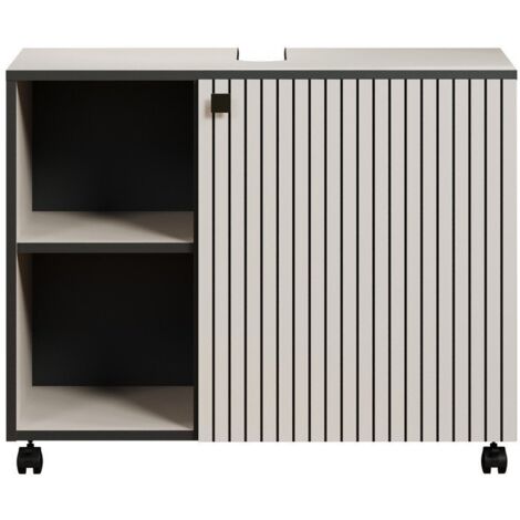 CALICOSY - Meuble sous vasque sur roulettes 1 porte et 2 niches L80 cm - PUREBLISS