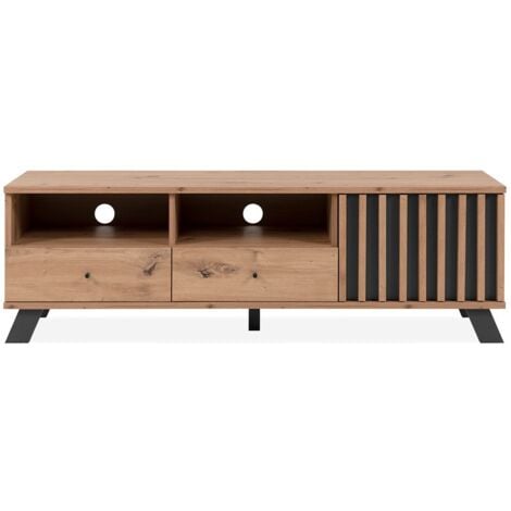 FINORI CALICOSY - Meuble TV 1 porte, 2 tiroirs et 2 niches décor chêne artisan L138 cm - LUBLIN