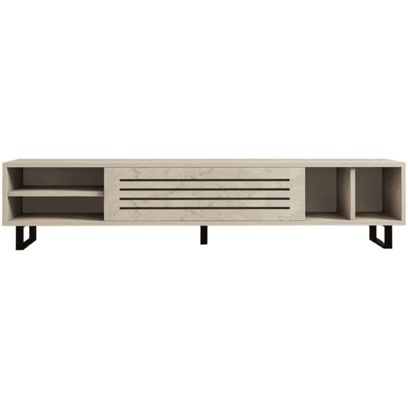 Meuble tv 1 porte abattante et 4 niches décor travertin L160 cm - safir - Calicosy