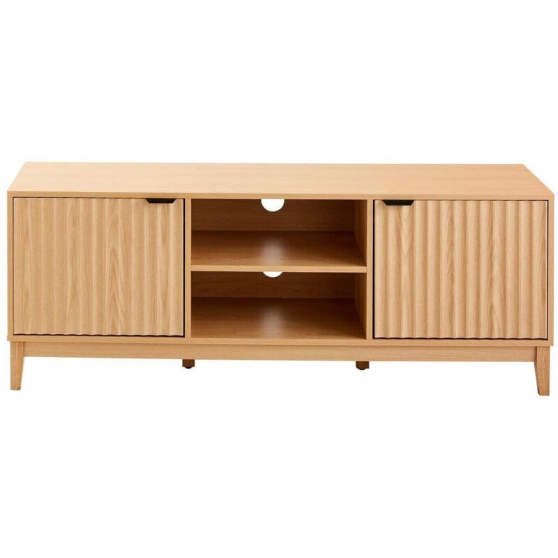 Calicosy - Meuble tv 2 niches et 2 portes aux façades effet vague L140 cm - bologne