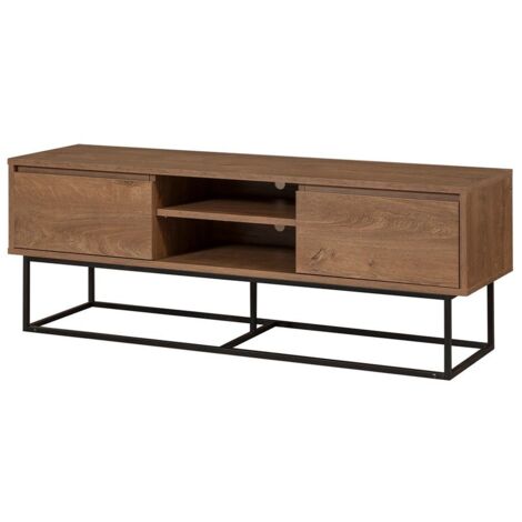 CALICOSY - Meuble TV 2 niches et 2 tiroirs décor noyer L140 cm - Rodez