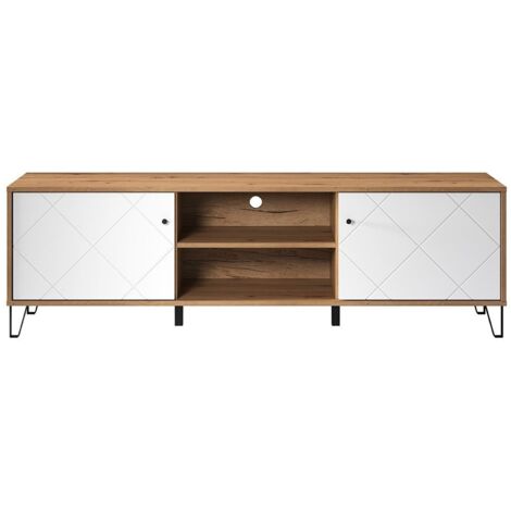 CALICOSY - Meuble TV 2 portes et 2 niches blanc mat L183 cm - Touch