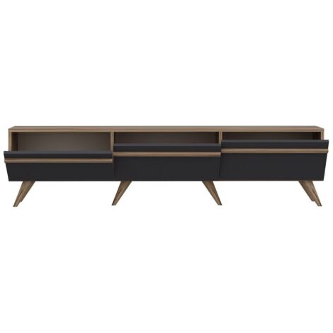 CALICOSY - Meuble TV 3 Portes Gris Anthracite L180 cm - AMSTERDAM