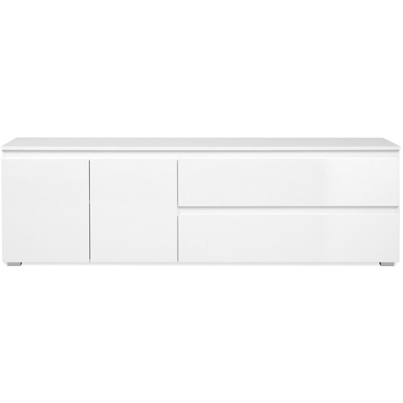 Calicosy - Meuble tv 2 portes 2 tiroirs 180x40,1x55 cm blanc brillant - malio