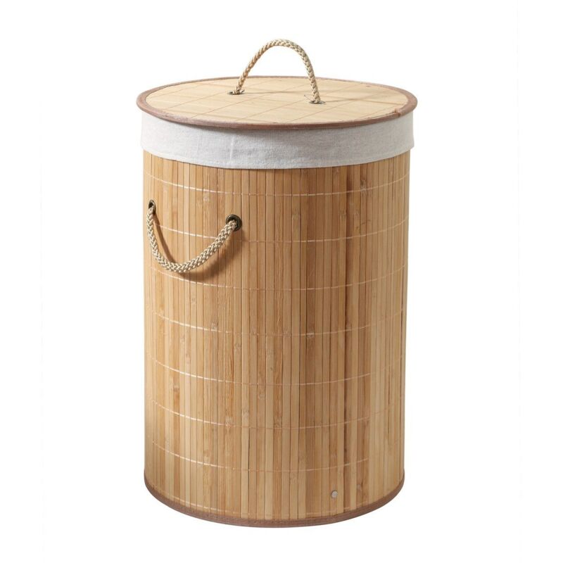 CALICOSY - Panier à linge rond en bambou 60L - H50 cm