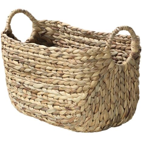 Calicosy – Panier rectangulaire en jacinthe d'eau avec 2 poignées rondes – Dimensions L36xP19xH22 cm – Tressé à la main pour solidité