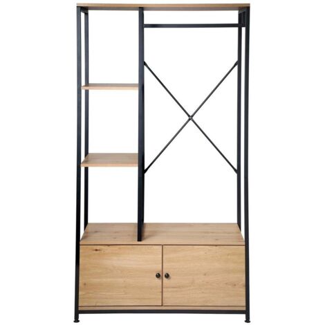 Calicosy – Penderie avec étagères et rangements 2 portes H167 cm – Fabriquée en panneaux de particules mélaminés – Pieds ajustables – Design industriel