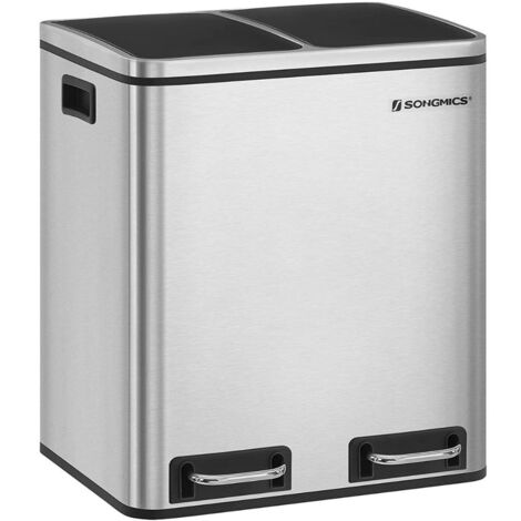 CALICOSY - Poubelle de tri 2 bacs de 15L à pédales - Argent