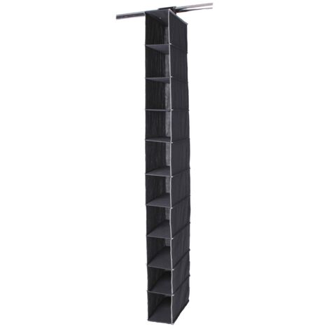 Calicosy – Rack à chaussures en tissu 10 cases – Dimensions 35 x 15 x 170 cm – Gain de place pour penderie – Coloris gris foncé