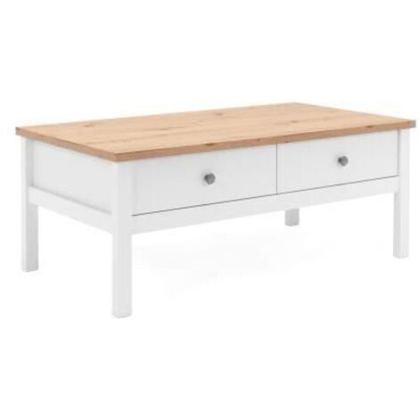 CALICOSY - Table Basse 2 tiroirs L100 cm - Décor Blanc - BERGEN