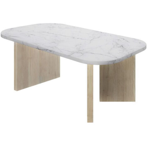 Calicosy – Table basse fixe quartz blanc effet marbre – Dimensions 105 x 57,7 x 38,2 cm – Pieds en chêne – Épaisseur plateau 22 mm